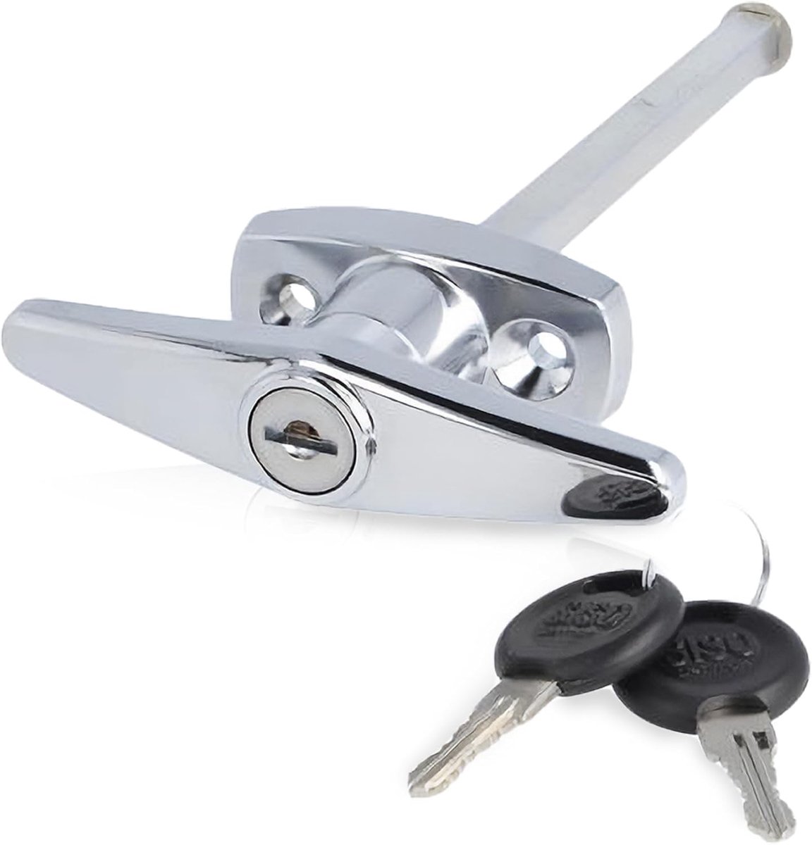 SnelShoppen - Lockable Garage Door Handle - Chrome T-Handle with 8 mm Square Pin - Metal Polished - Durable & Weather Resistant for Tilt Doors
