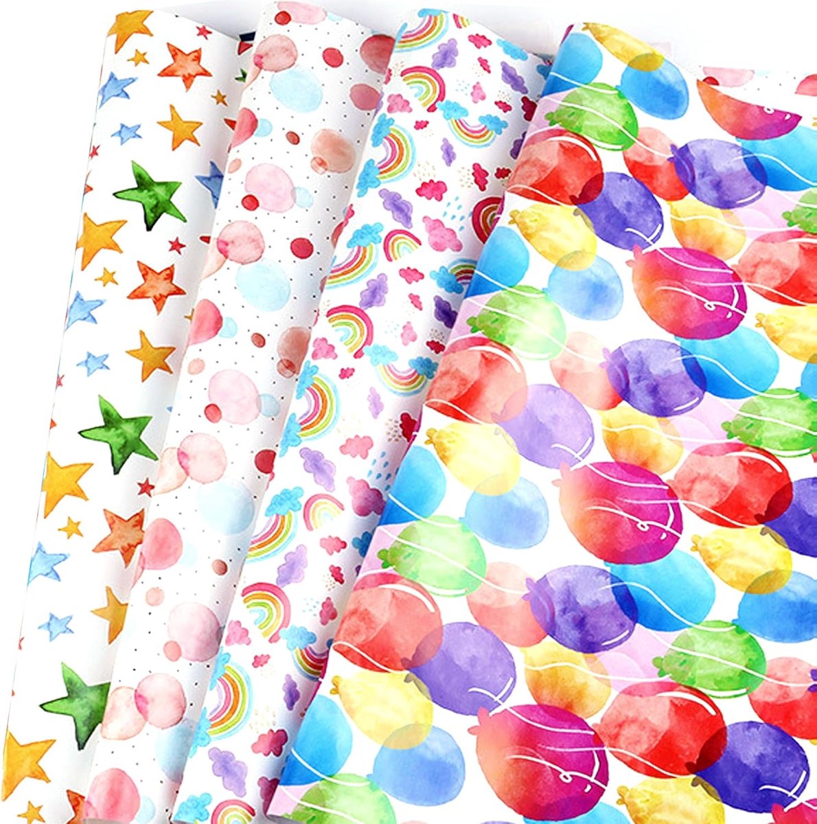 SnelShoppen - 4 Vellen Cadeaupapier voor Kinderen - Feestelijke Verpakking voor Verjaardag, Kerst, en Decoratie - Inclusief Touw, Hanger en Plakband -
