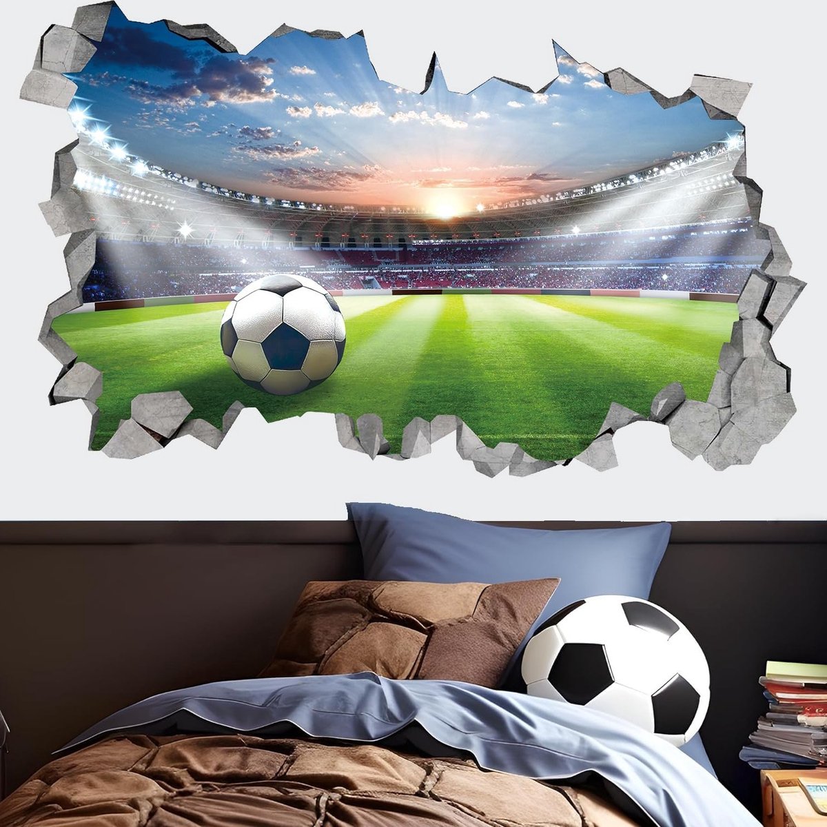 3D Voetbal Muurstickers voor Kinderen, Voetbalstadion Muurdecoratie, Sport Muurdecoratie voor Jongens, 85 x 55 cm, Perfect voor Slaapkamer en Woonkamer
