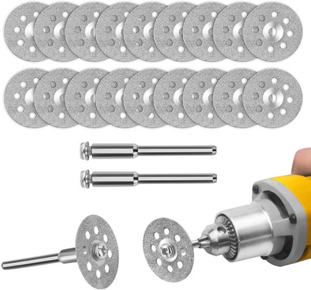 Diamantslijpschijven 20 Stuks - Slijpschijven 125 mm - Voor Rotatiegereedschap - Snijden van Hout/Kunststof/Metaal - Inclusief 4 Stuks 3 mm Doorn - Geschikt voor Steen/Tegels
