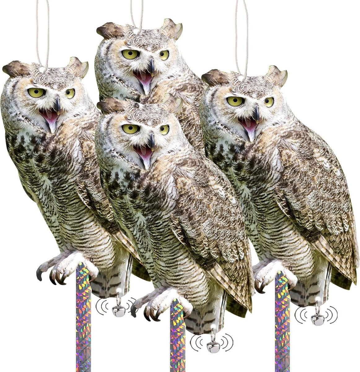 SnelShoppen - Pack van 4 Pigeon Defenses - Uilvormige Vogelafschrikker van Karton - Balkonbescherming en Vogelverdediging voor Tuin en Balkon