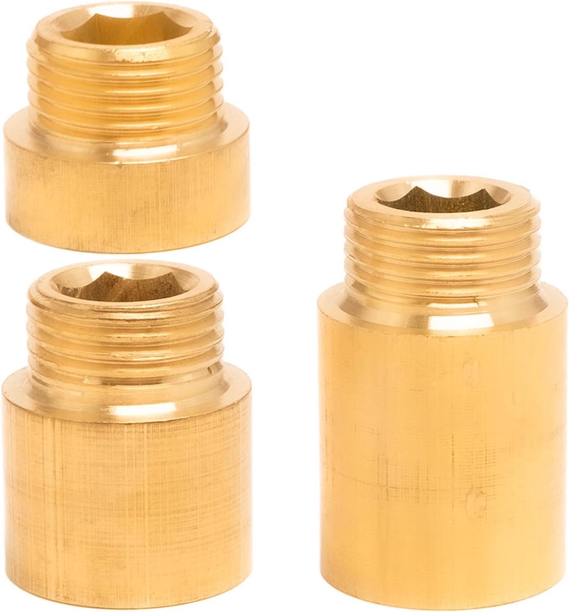 Messing Verlenging - Kraanverlengstuk - Sanitair Aanleggen - Dubbele Schroefdraad - 3 Maten Set - Goud