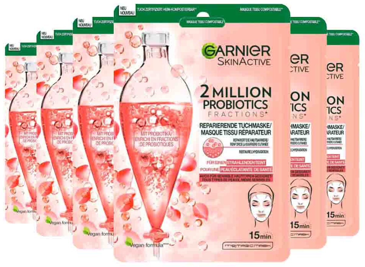 Garnier Tissuemasker 2 Millions Probiotics - 6 x 22 gr - Voordeelverpakking