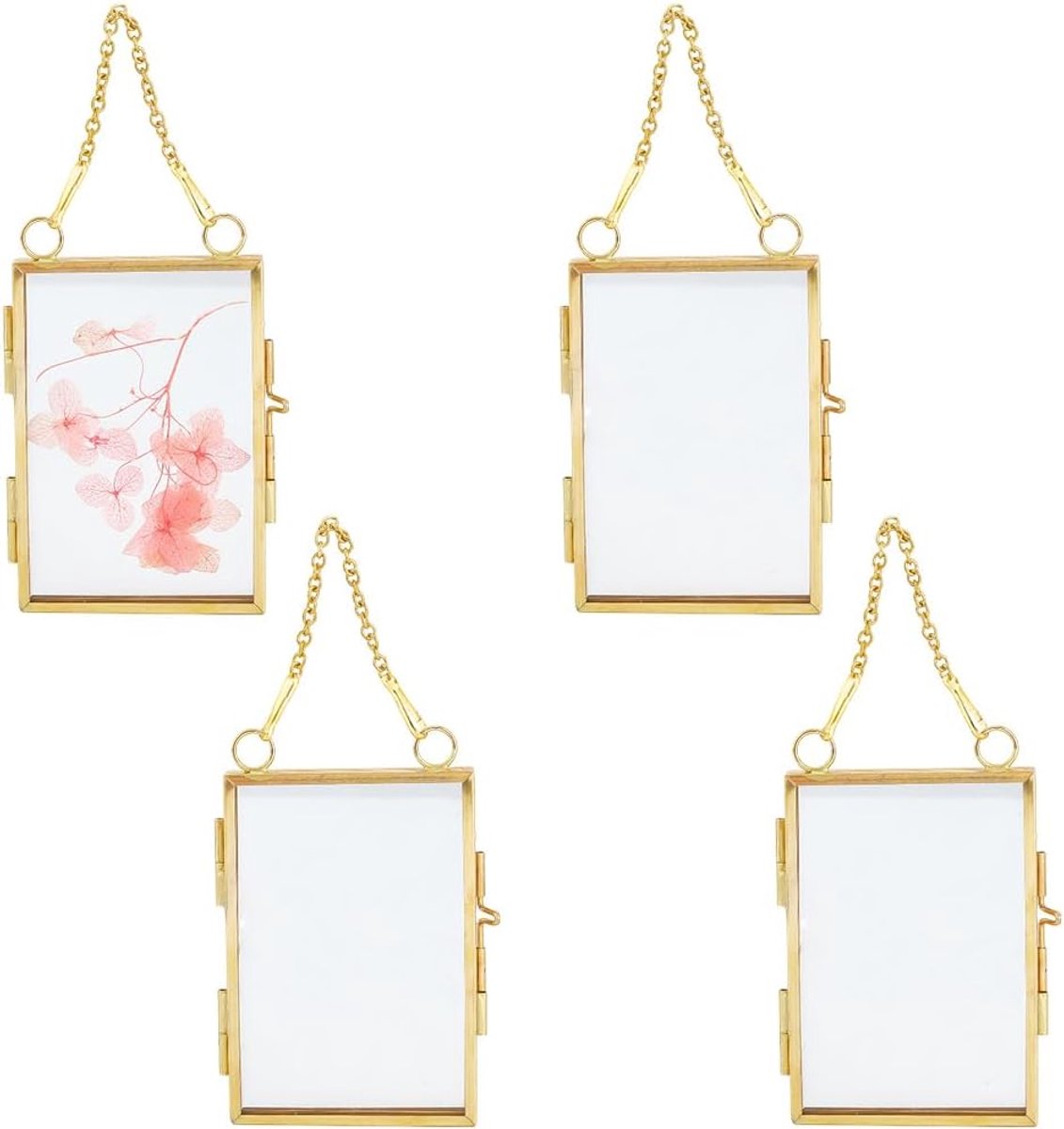 SnelShoppen - 4Pcs 9.2cm Messing Wand Fotolijsten Glazen Floating Frame Goud Mini Rechthoe