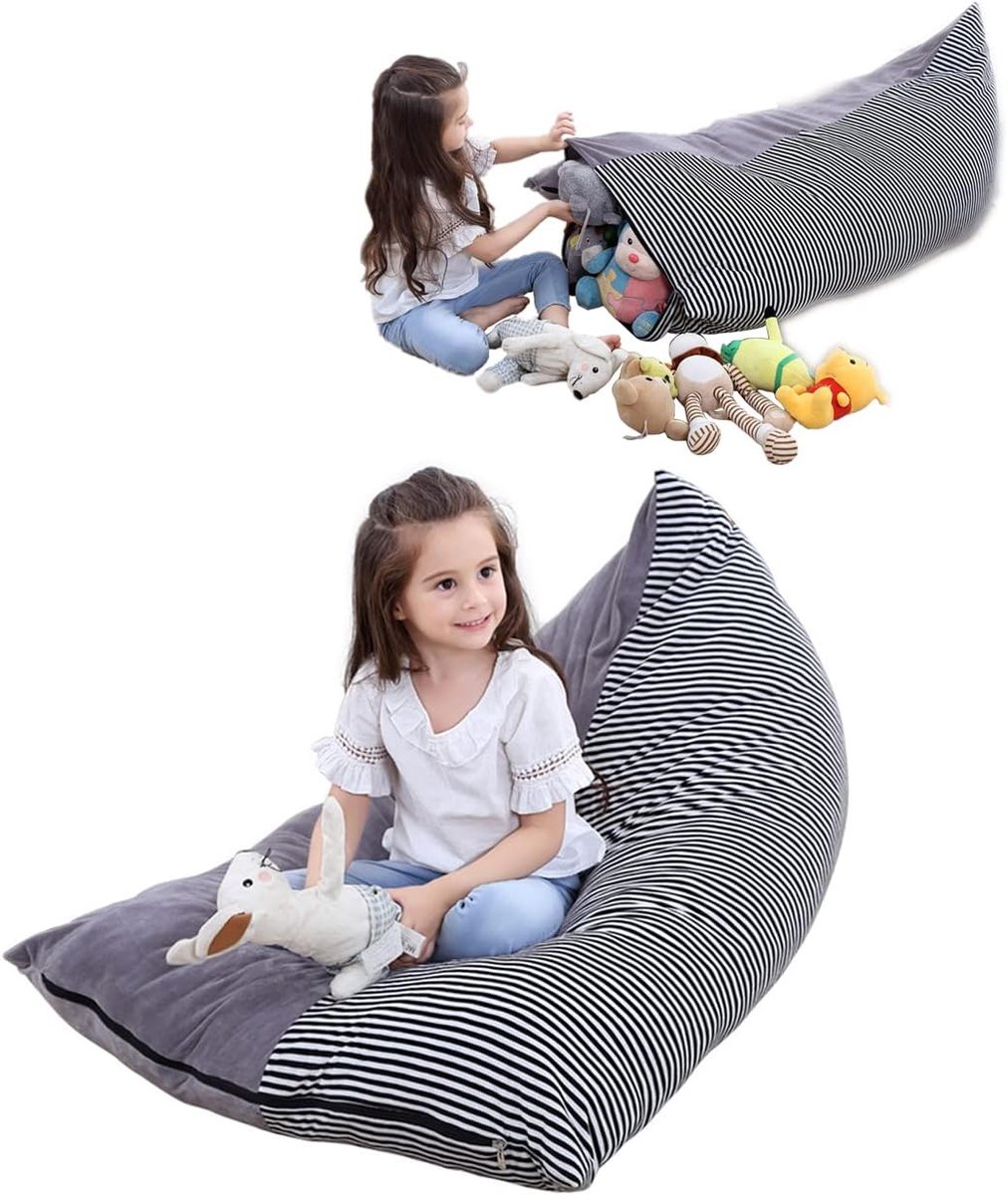 SnelShoppen - Plush Dierenopslag Zitzak Stoel voor Kinderen - Zachte Vouwbare Sofa - Grijs - 200 liter Capaciteit - Perfect voor Speelkamer, TV-Kamer,