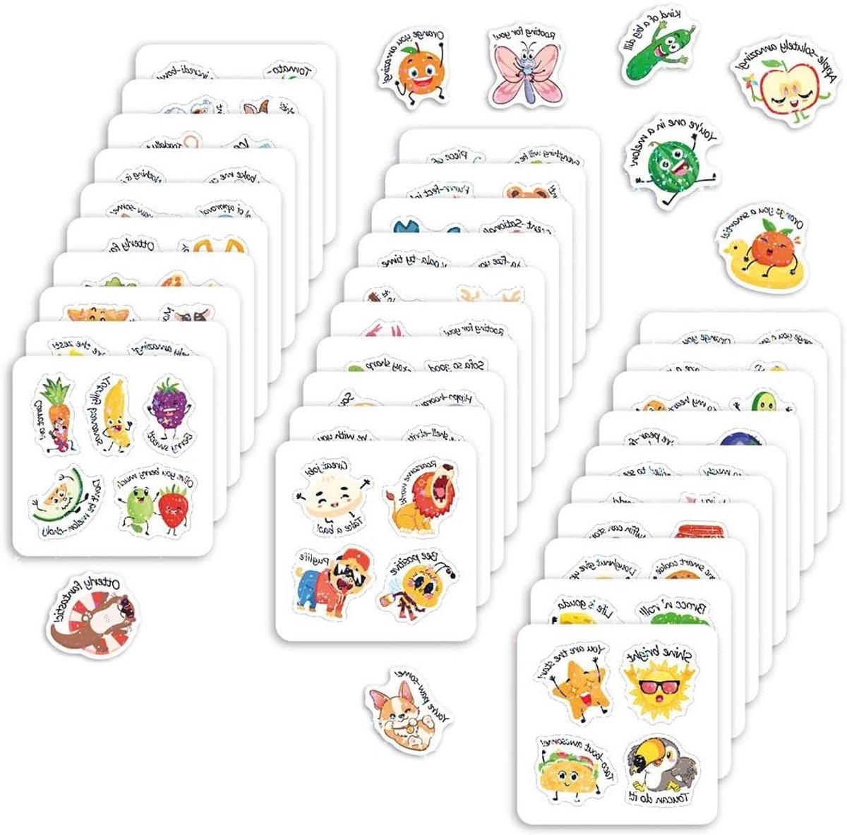 Motiverende en grappige stickers met dieren en fruitcartoons voor kleuters, verwijderbaar en waterdicht, veilig en niet giftig, 120 stuks
