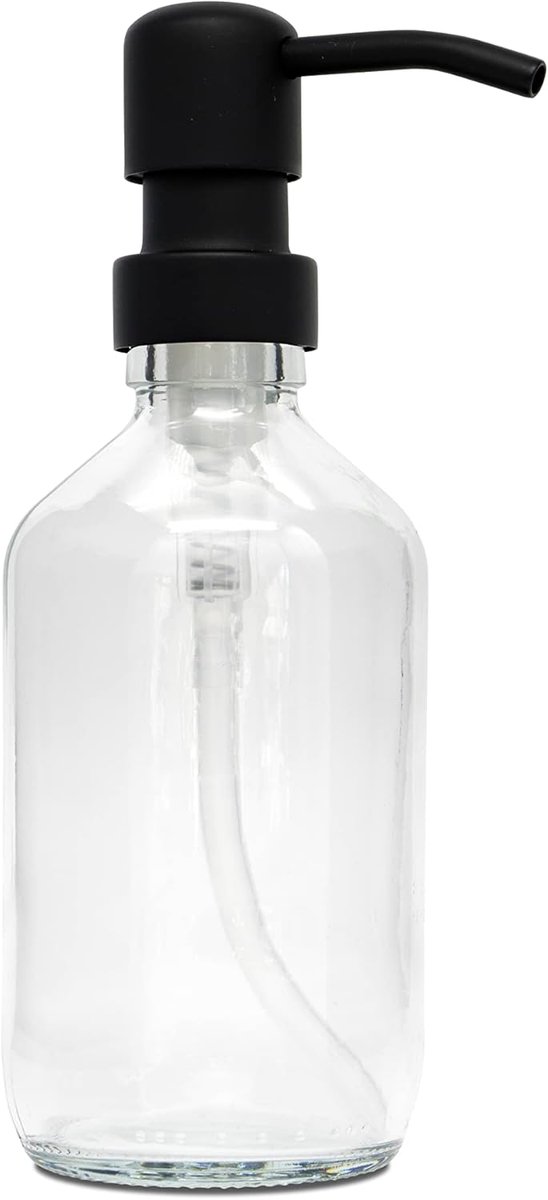 SnelShoppen - Luxe Glazen Zeepdispenser 250 ml - RVS Pomp - Transparant met Zelfvormende Stickers - Voor Zeep, Shampoo, Doucheschuim - Perfect voor Ke