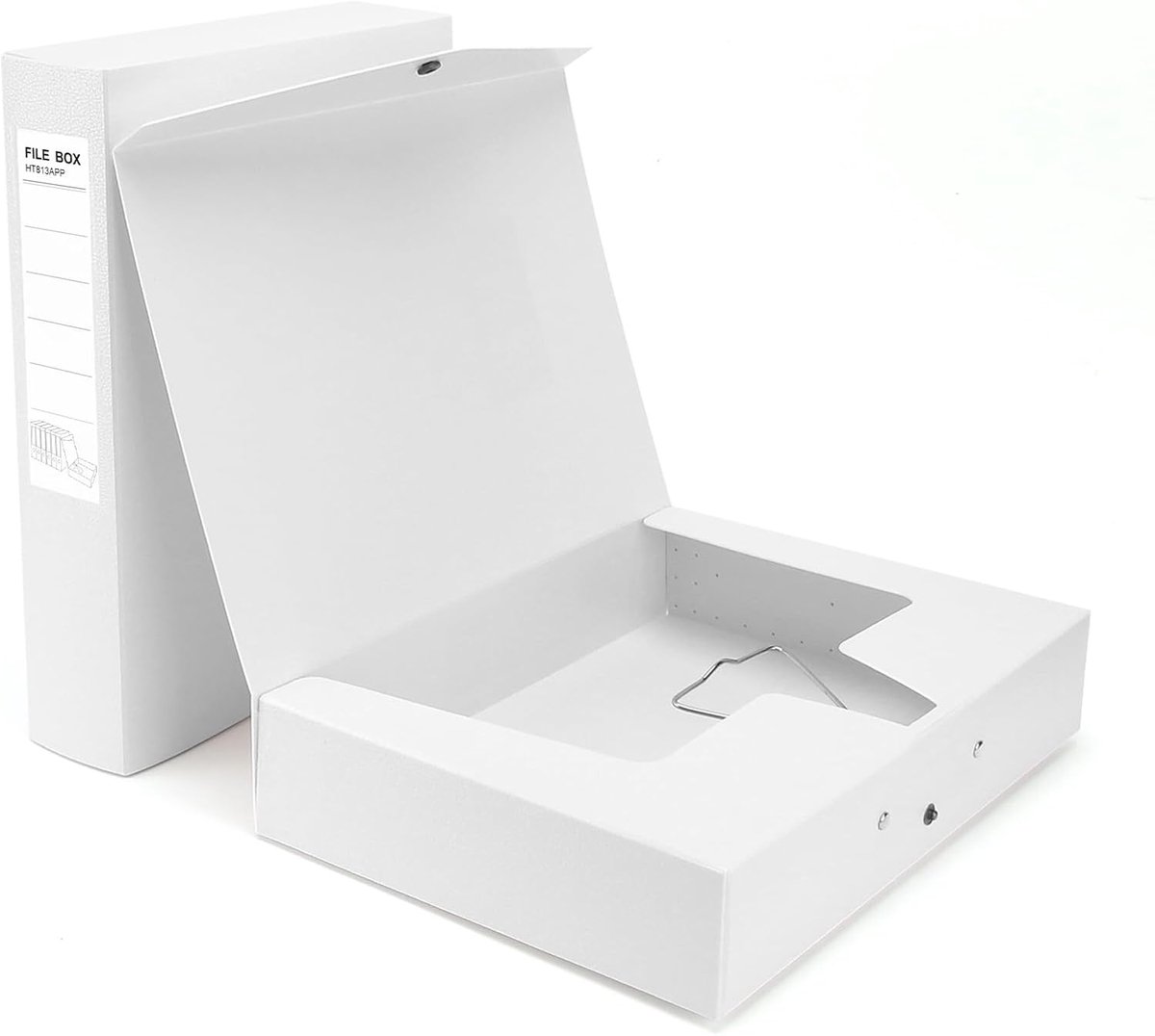 SnelShoppen - 2 Pack A4 Box Files, Plastic Document Folders met Clip, 65mm Rug, Perfect voor Kantoor en School, Wit