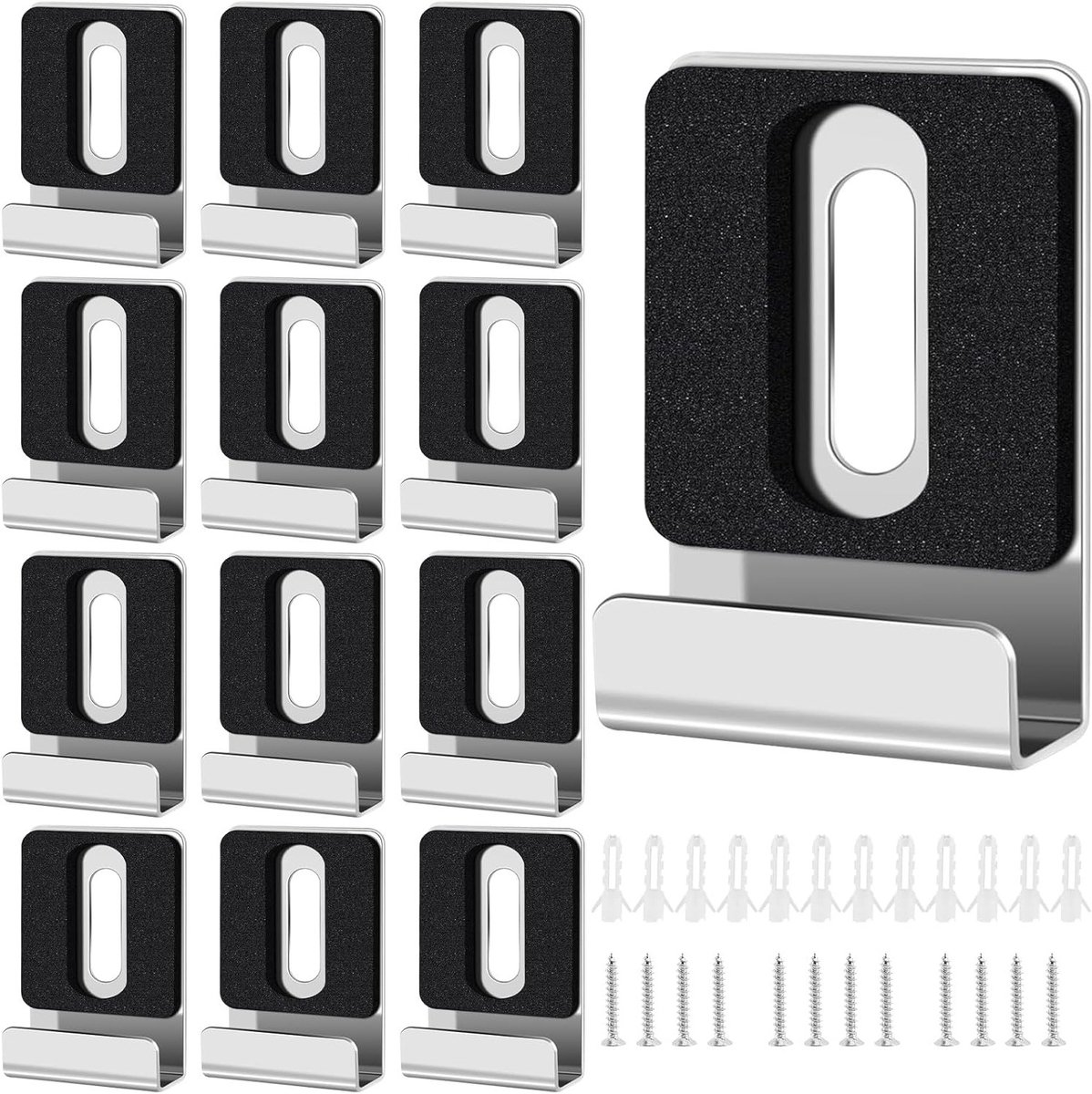 Set van 12 RVS Spiegelsupports, Sterke Bevestigingsclips met Uitbreidingstube en Schroeven voor Spiegels van 5-6mm Dikte, Ideaal voor Wandmontage en Interieurdecoratie
