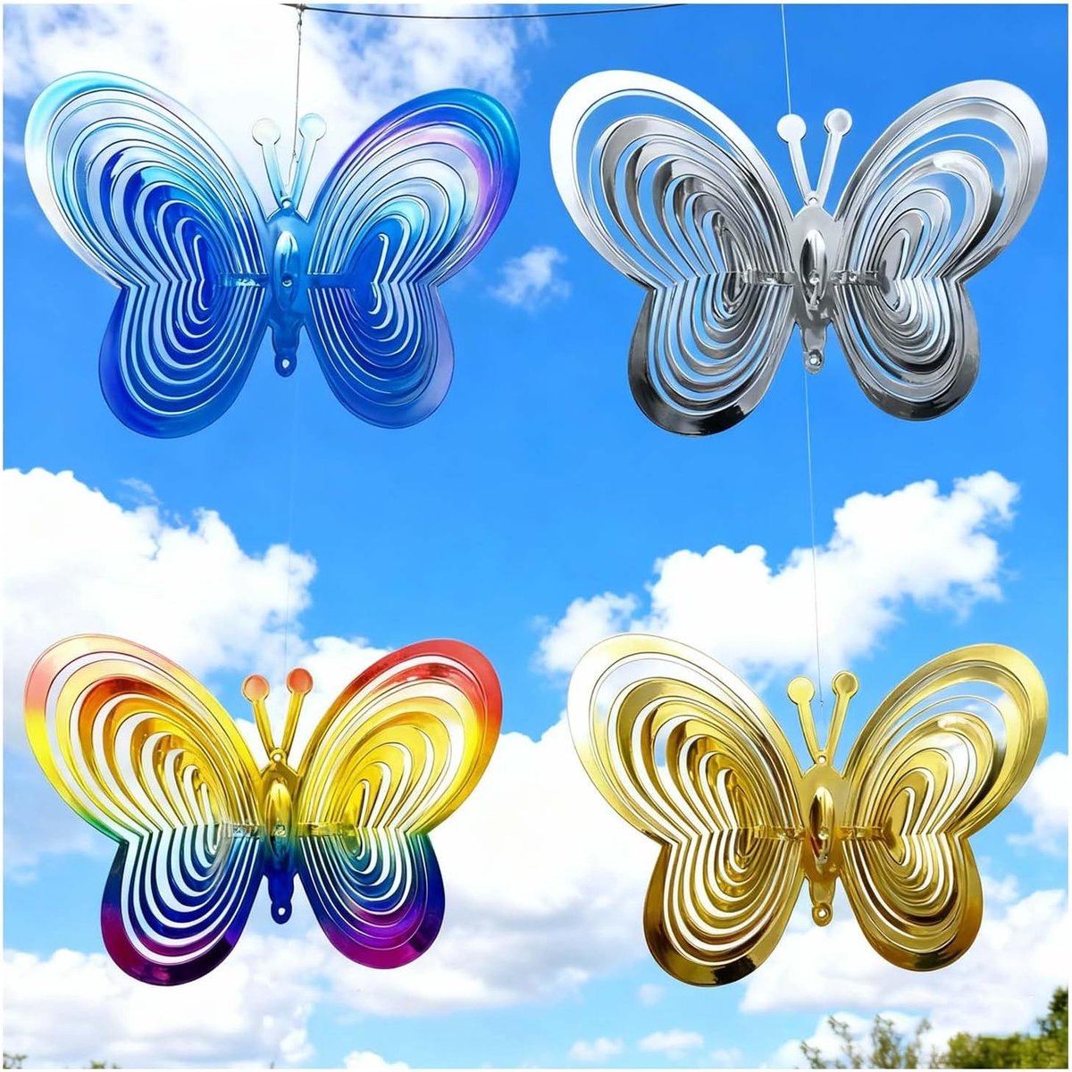 SnelShoppen - Bird Repellent Butterflies Set van 4 Kleurveranderende 3D Tuindecoratie met UV Reflectie voor Boom, Balkon, Patio, Pigeon Defence, Vogel