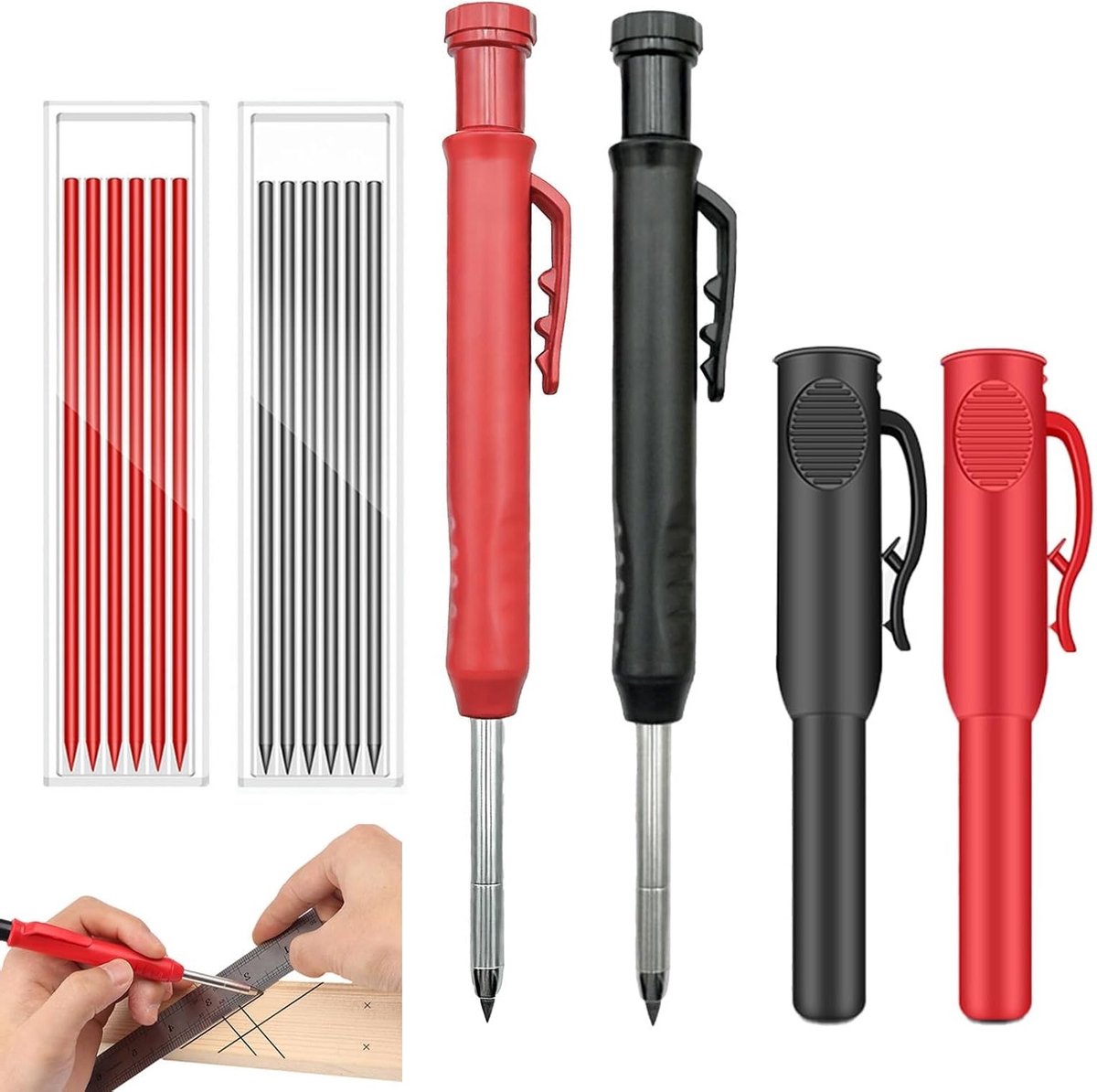 Professionele Houtbewerking Potloden Set met 12 Navullingen, 2.8 mm Mechanisch Gereedschap met Slijper voor Klussen en Bouwprojecten