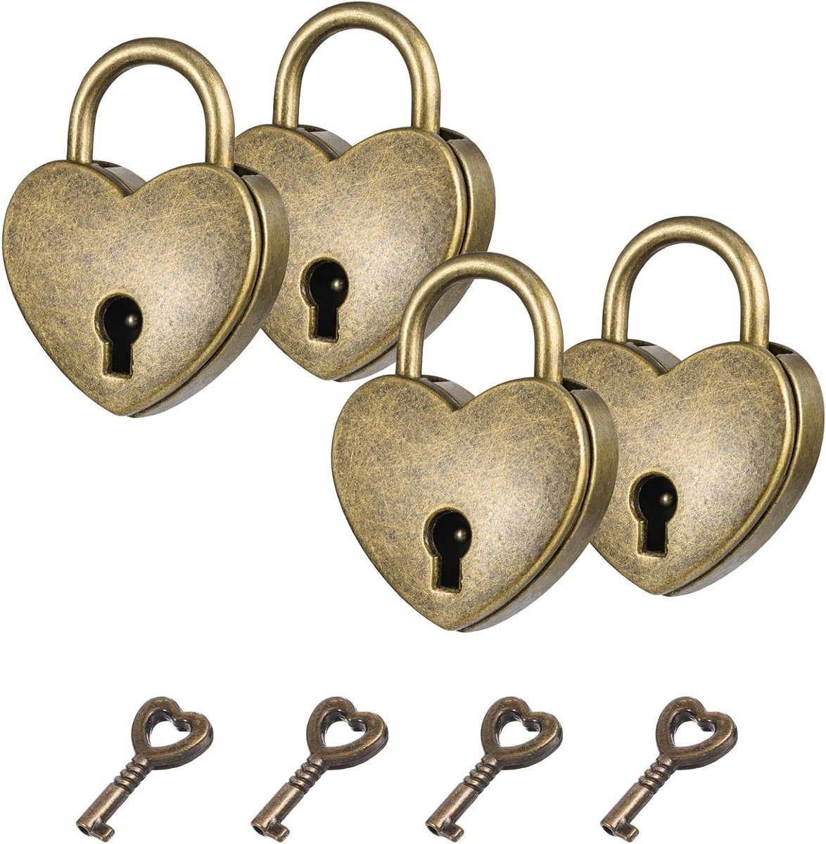 4 Stuks Mini Hartvormige Hangslot - Vintage Metaal Love Lock voor Sieraden, Kasten en Dagboeken (Antiek Blauw)