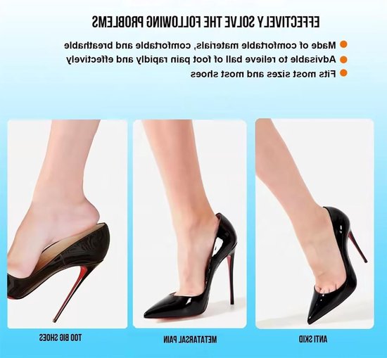 Inzetstukken voor hoge hakken, comfortabele schoeninlegzolen met middenvoet- en voorvoetkussens voor dames, pijnverlichting en antislip ondersteuning — afbeelding 5