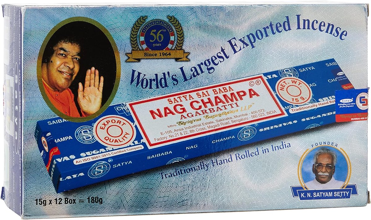 SnelShoppen - Satya Nag Champa Wierookstokjes 15 gram - 12 Stuks - Perfect voor Meditatie, Ontspanning, en Feestelijke Gelegenheden - Hoge Kwaliteit A