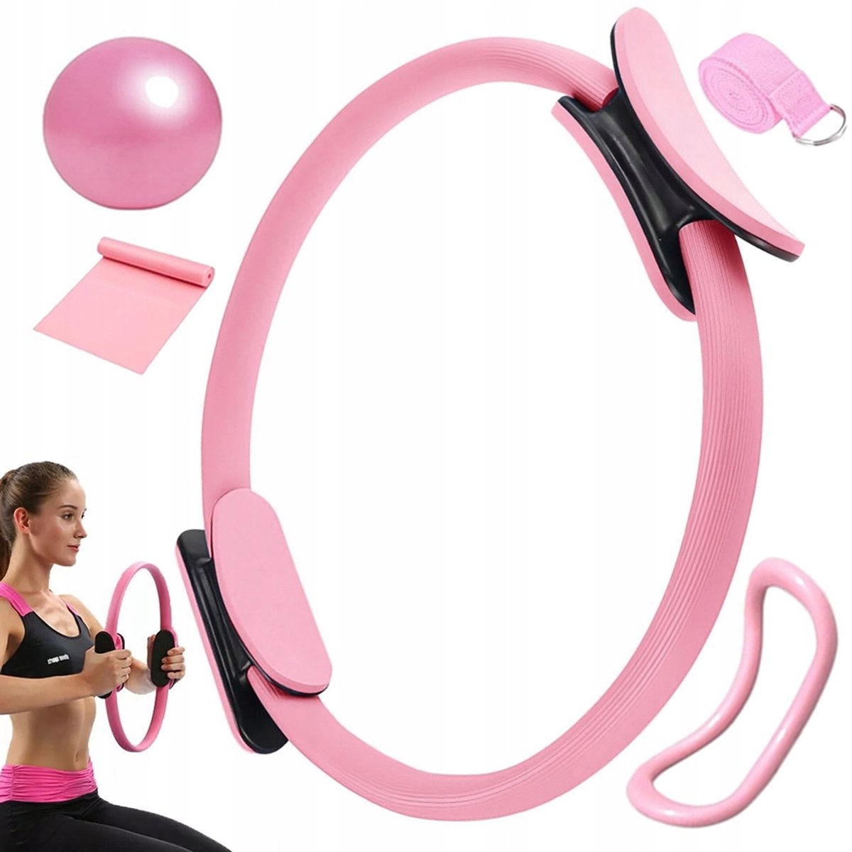 5-Delige Pilates Set - Roze - Yogabal - Pilatesring - Weerstandsband - Core & Full Body Training - Complete Thuis Fitness Kit - Perfect als Cadeau - Voor Fitness en Vorming