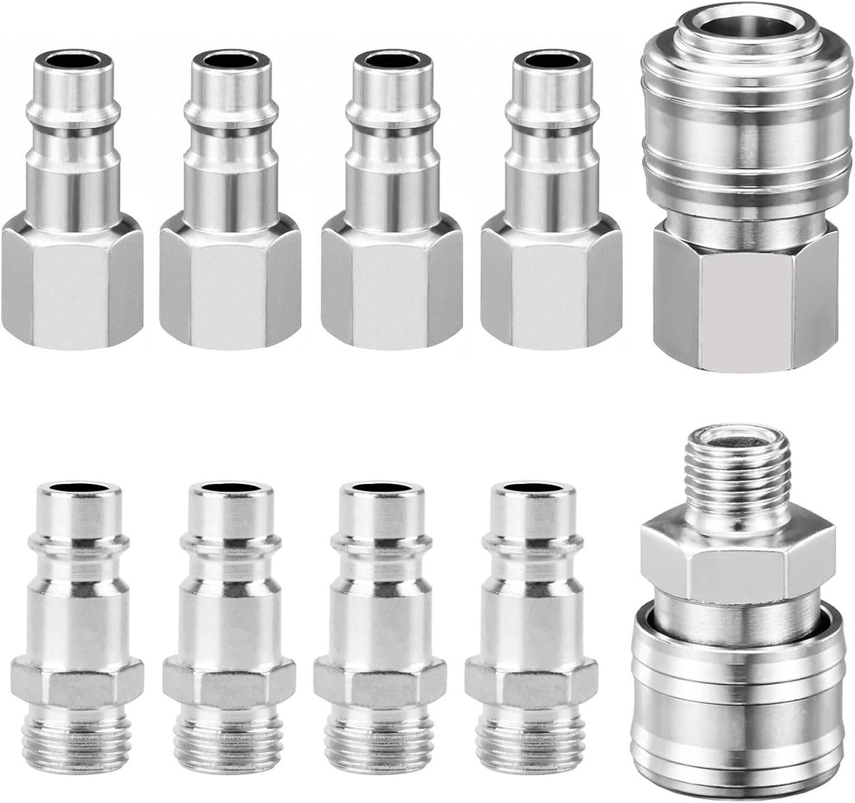 10 Stuks Snelle Koppelingen voor Samengeperste Lucht 1/4 Inch, Koppelingen voor Luchtcompressor, Slangkoppelingen en Fittingen voor Luchtleidingen