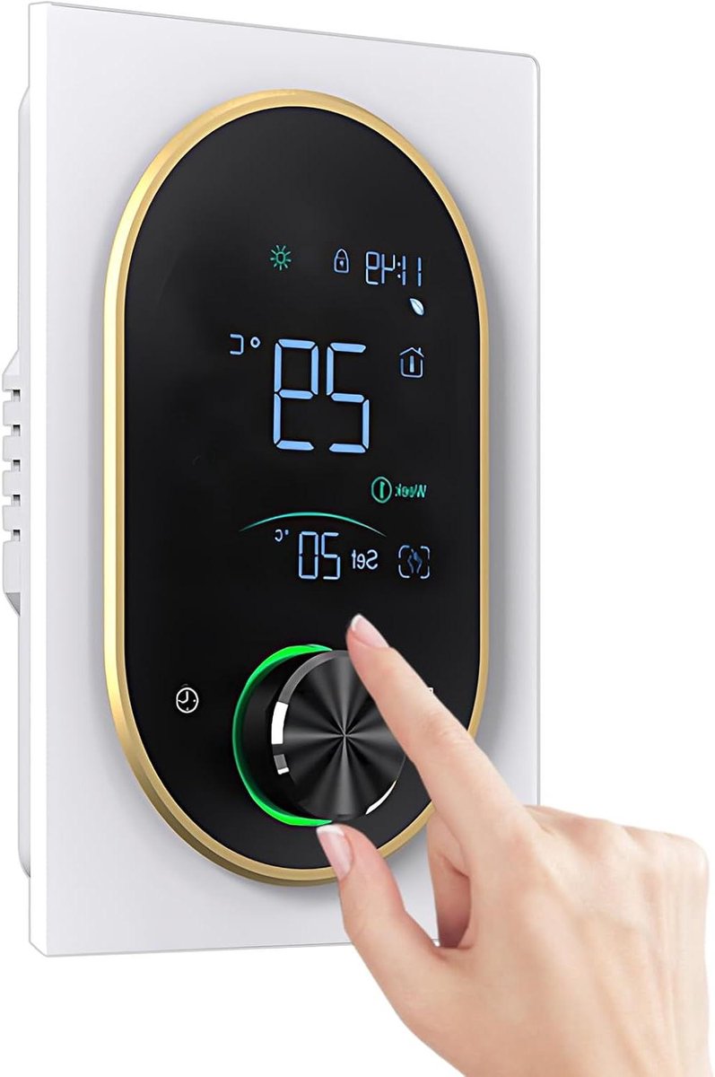 Slimme Thermostaat - Programmeerbare Thermostaat Digitale - Energie Besparen - Grote Voelknop - 13.1 mm dik - Wit