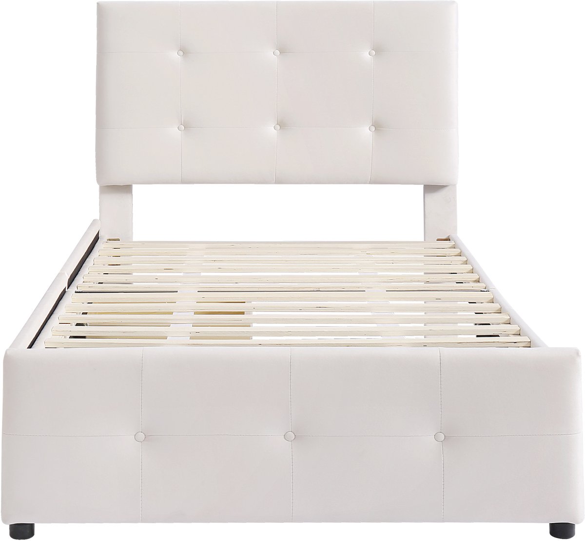 COVREO Bedframe 90x200 cm Beige, lattenbodem, 2 lades, zonder matras