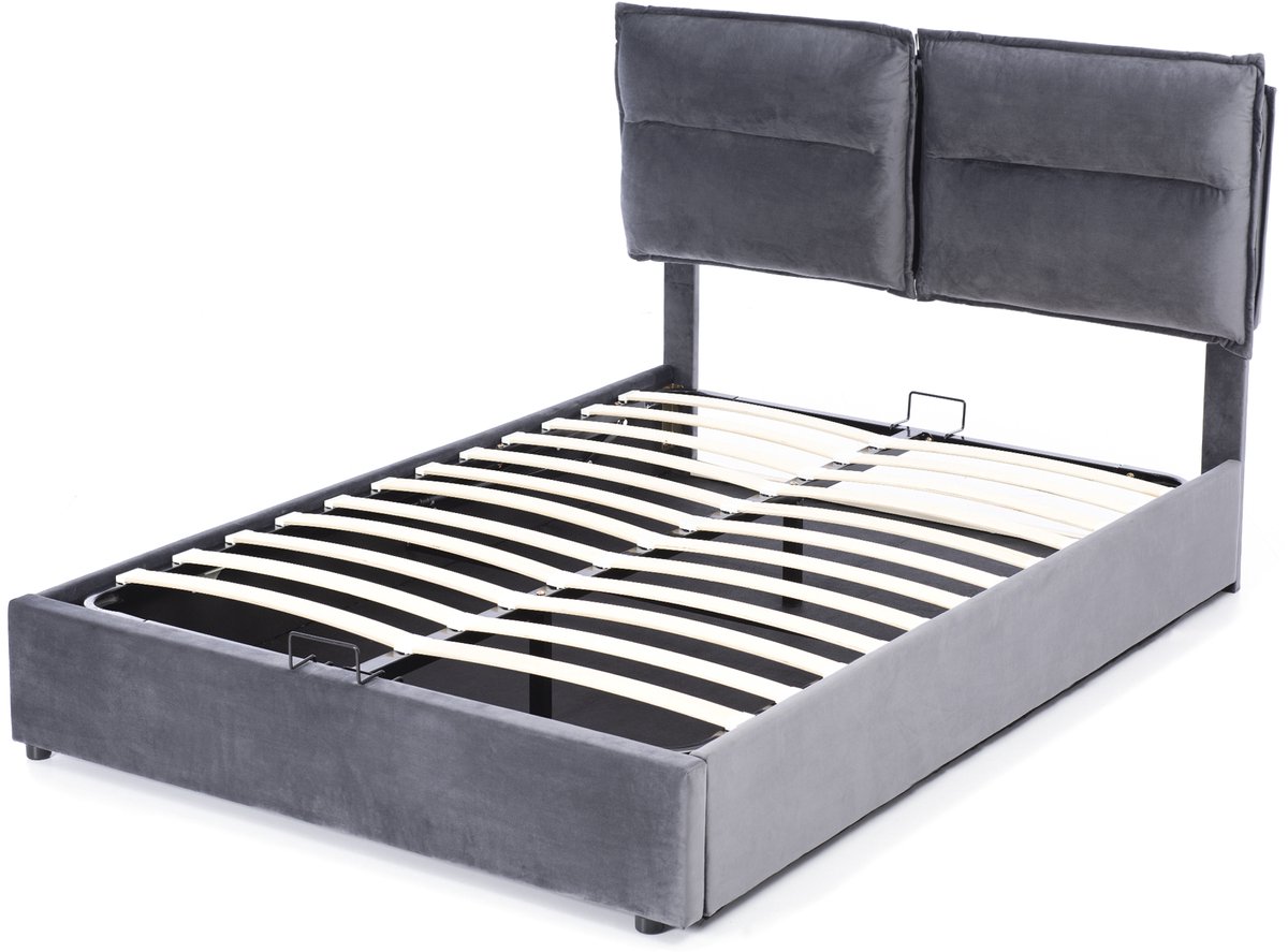 COVREO Bedframe 140x200 cm grijs met opbergruimte zonder matras