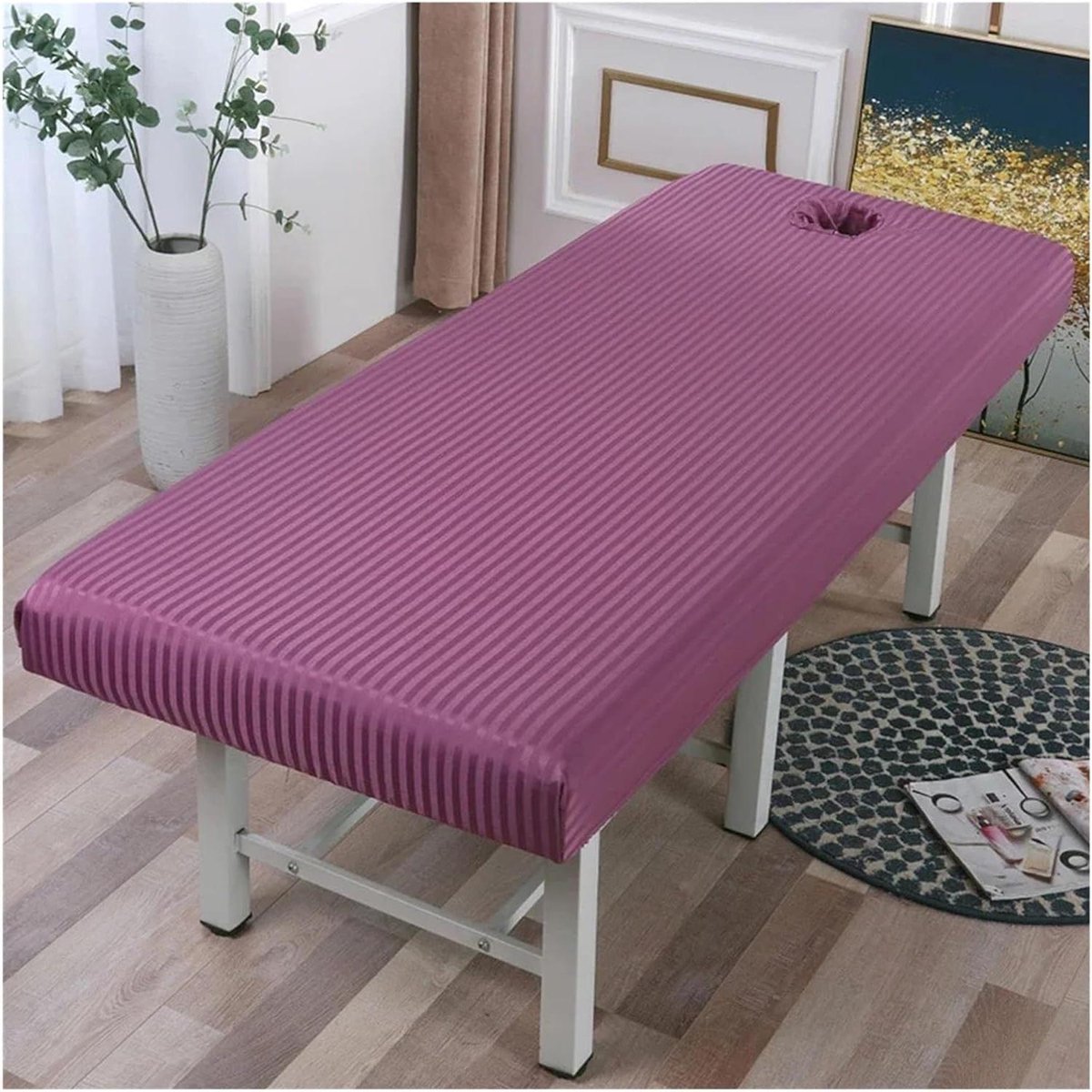 Massage Bedlaken - Hoeslaken Spa - Schoonheidssalon Gebruik - Ontwerp met Gezichtsgat - 190x70 cm - Paars