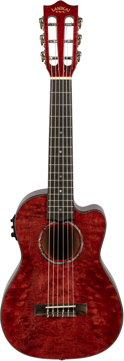 LANIKAI LKUQM-RDCEG Guitarlele, Quilted Maple Serie, Red, Cutaway, Preamp, Softcas