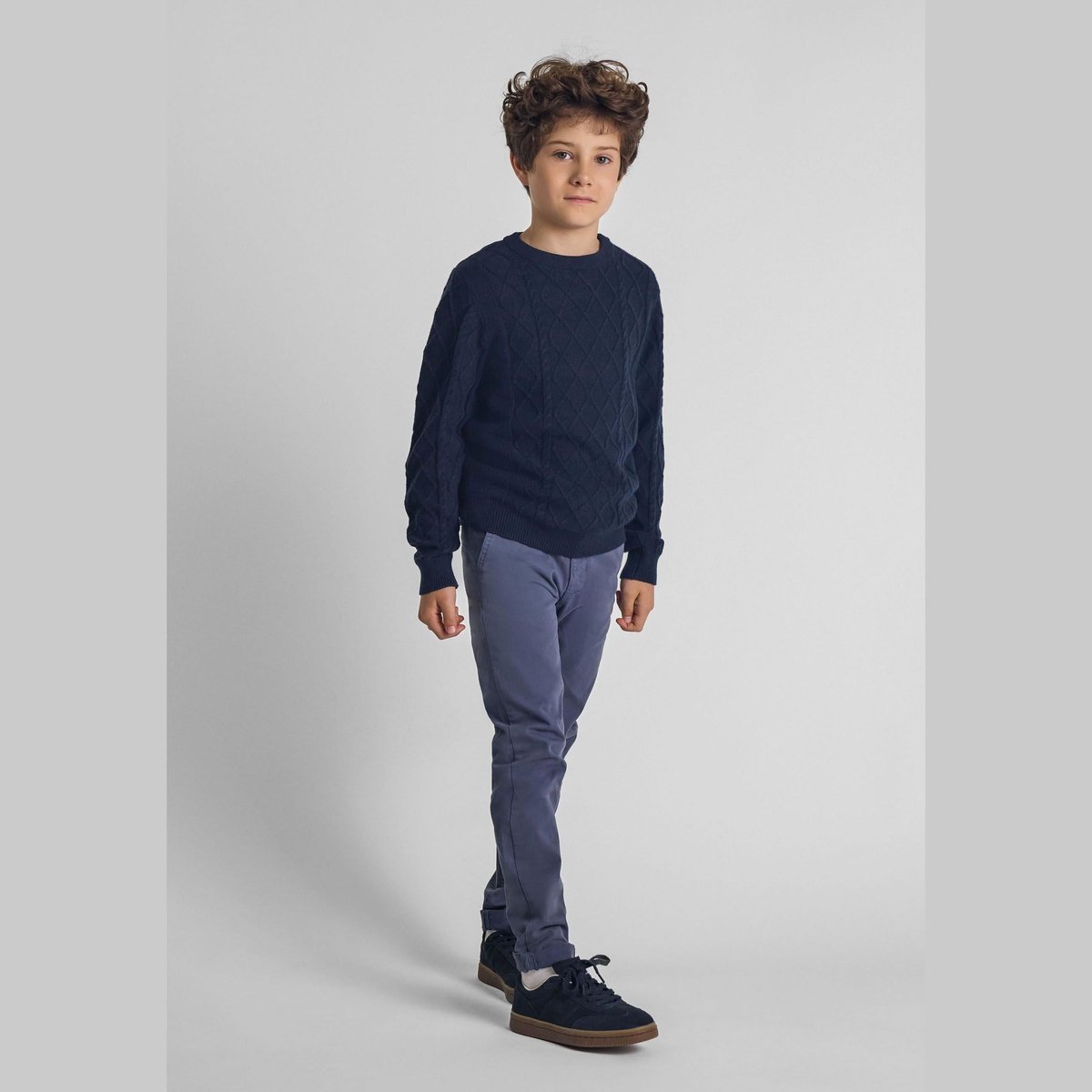 Minoti gebreide trui jongens kabelpatroon - viscose - donkerblauw
