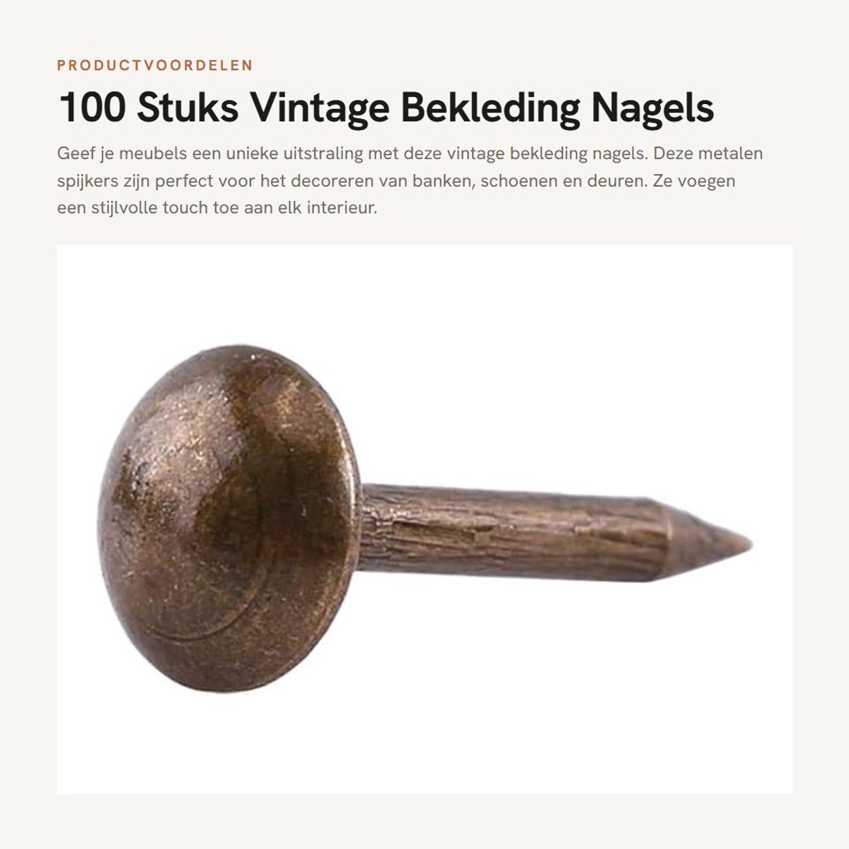 Dailygoods- Bekleding Nagels 100 Stuks - Vintage Metalen Tag - Decoratieve Tack Studs - Meubelaccessoires - Stevig Ijzermateriaal - Diverse Grootte 11/17 mm - Meubelspijkers