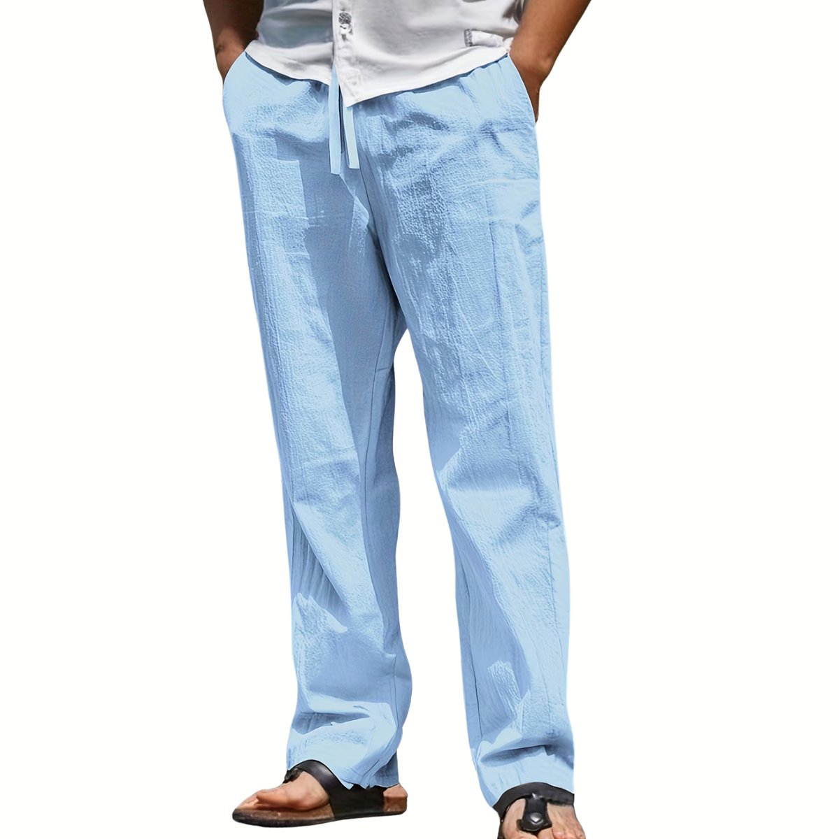Currero Linnen Broek Heren - Zomerbroek - Volwassenen - Lange Broek - Pantalon - Strandbroek - Zomer - Ibiza Stijl - Hemelsblauw S