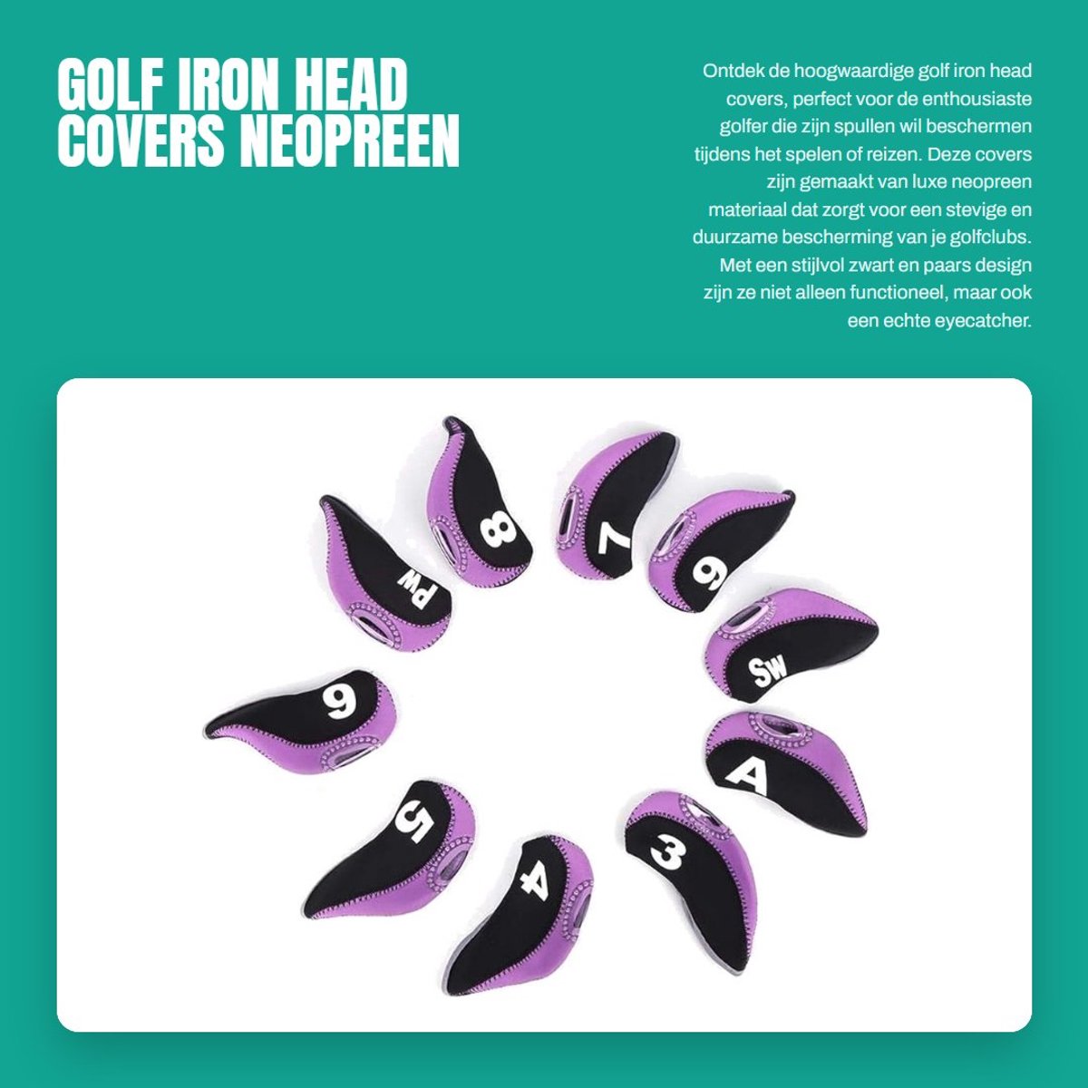 Dailygoods- Golfcover Neopreen - Universele Zachte Golf Putter Cover - Bescherming tegen Krassen - 10 Stuks - Duurzaam en Stevig - Gehumaniseerd Ontwerp - Golfclubhoes