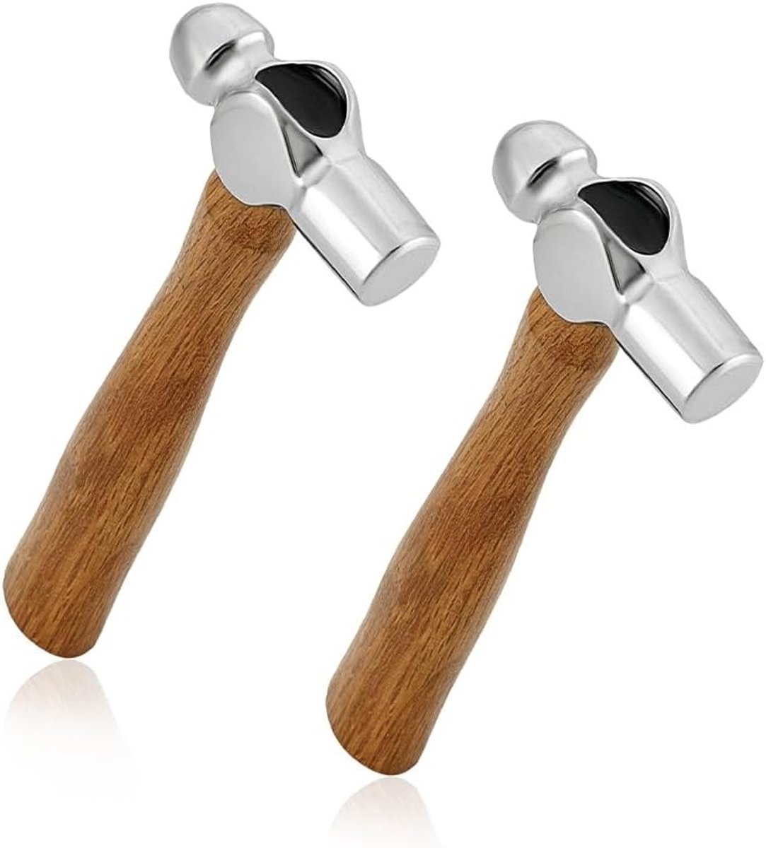 Allecto- Hamer - Metaal - Dubbelzijdig - 100 ml - Koolstofstaal - Sieraden - Houten handvat - Metaalbewerking - Zilver - Kogelhamer, 2 stuks, geschikt voor reparatie en stansen.