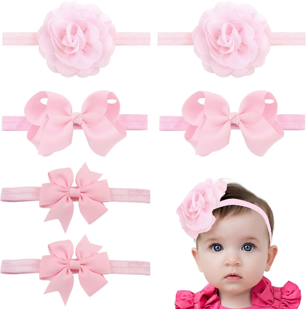 Dailygoods- Babyhaarspelden 6 stuks - Hoofdband - Haarstrik - Nylon - Schattig - Multifunctioneel - Rekbaar en zacht