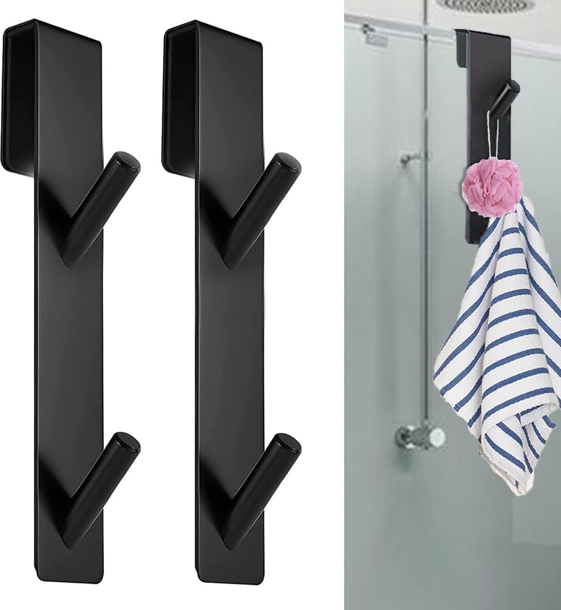 Dailygoods- Douchehaken 2 Stuks - Douchewandhaken Zonder Boren - Roestvrij Staal - Badkamerorganizer - Waterdicht - Voor Glasdiktes 0,5-1,2 cm - Handdoekhaak