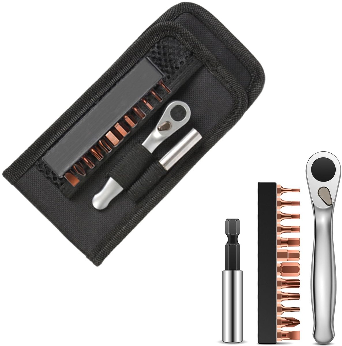 Dailygoods- Fietsreparatiekit 14 Stuks - Mini Ratelset - Multifunctioneel Fietsgereedschap - Ratelsleutel met 72 Tanden - Hoogwaardig Staal - Compact voor Onderweg