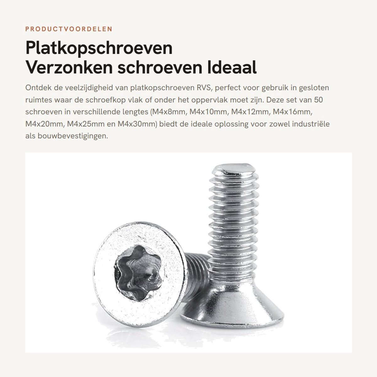 Dailygoods- Platkopschroeven RVS 50 stuks - M4x8/10/12/16/20/25/30mm - Verzonken Schroeven - Roestvrij Staal - Ideaal voor Bevestiging
