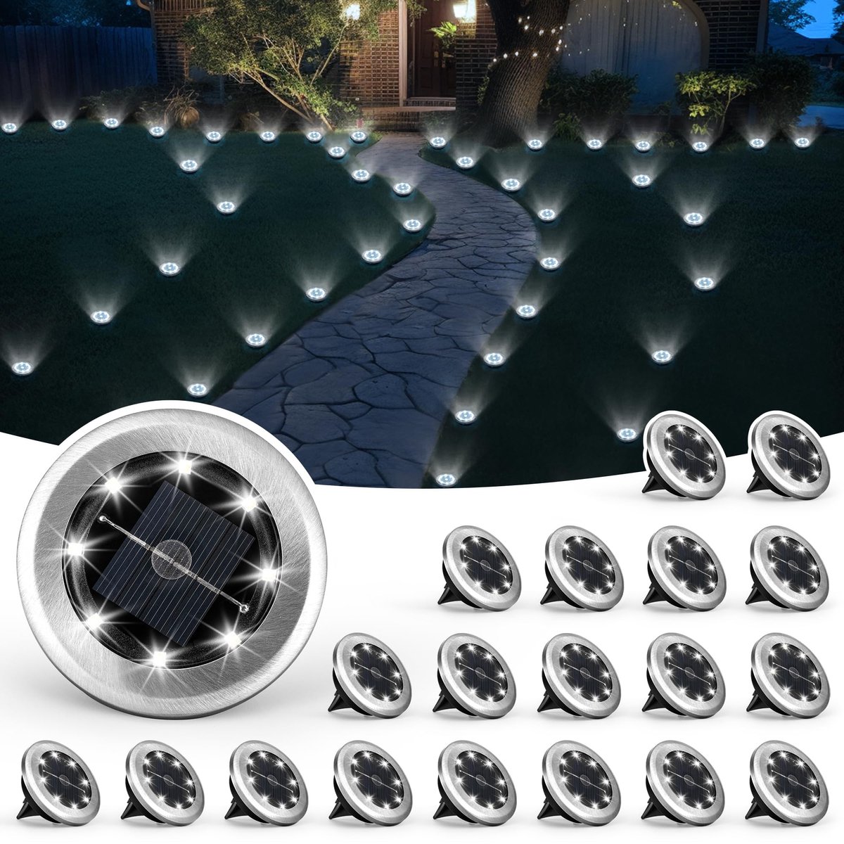 Dailygoods- Zonneverlichting Set van 20 - Mini-Grondlampen op Zonne-energie - Waterdichte Tuinverlichting - Landschapsverlichting - Automatisch Aan/Uit - Duurzame LED's