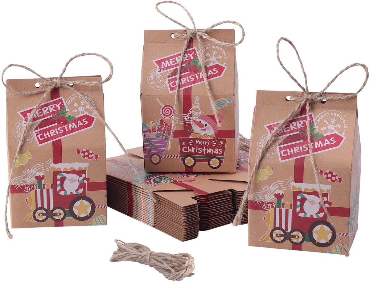 Dailygoods - 30 STKS Kerst Party Gunst Dozen - Perfect voor Snoep en Cadeaus - Kraft Papier - Sneeuwman Patroon - Ideaal voor Feestdagen - Ge...
