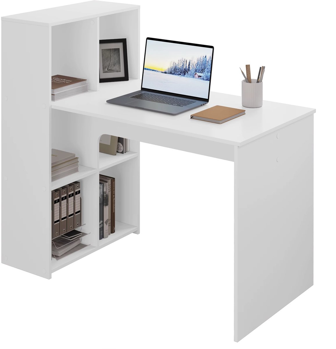 CreateEcom Bureau - kantoor - computerbureau - met opbergruimte - links of rechts monteerbaar - 120 x 111 x 63 cm - hout - wit