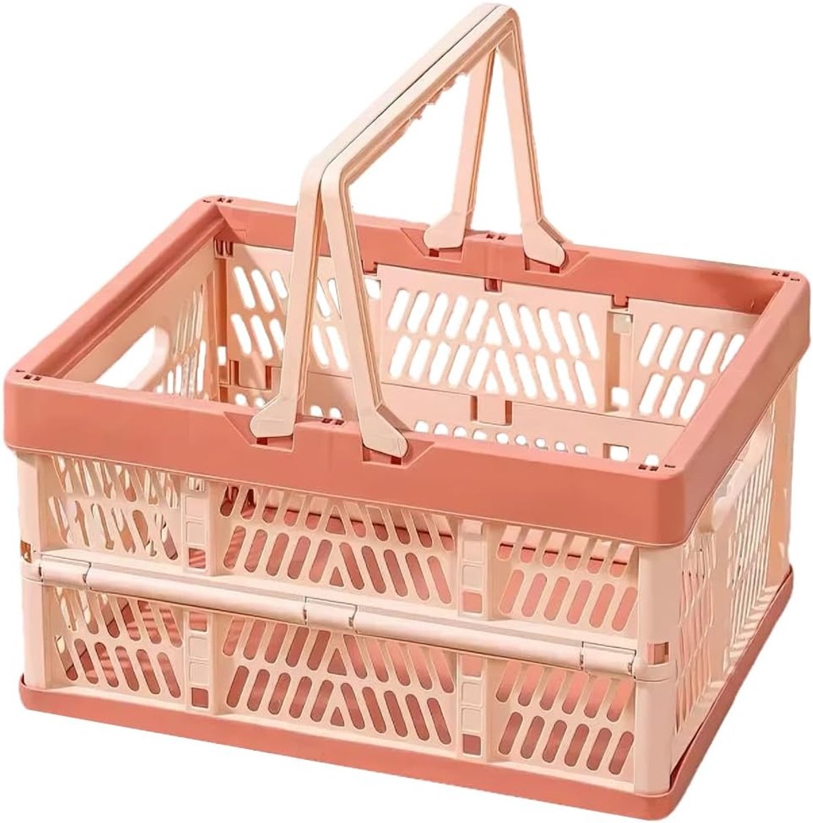 Opvouwbare opbergdoos met handvat, melkpak, opvouwbare plastic boodschappenmand, opbergbak Geschikt voor dennenappels Geschikt voor in de auto en in huis (lichtroze, groot formaat)