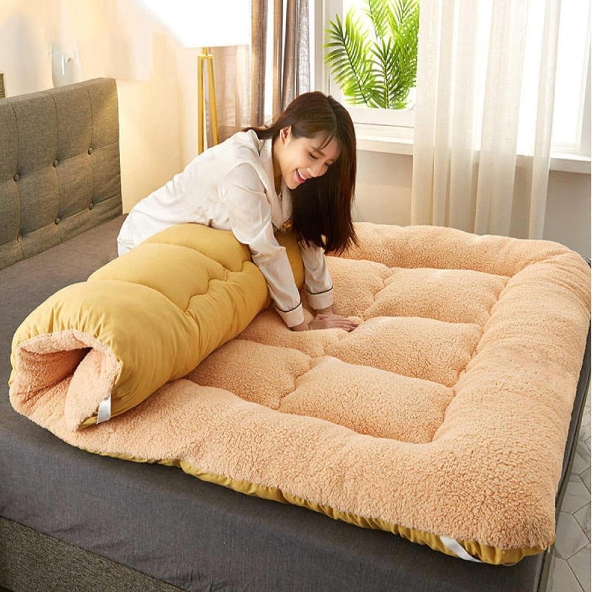 Opvouwbare Matras - Japanse Futon - Comfortabel Slapen - Dikke Traagschuim - Draagbaar - Lichtbruin