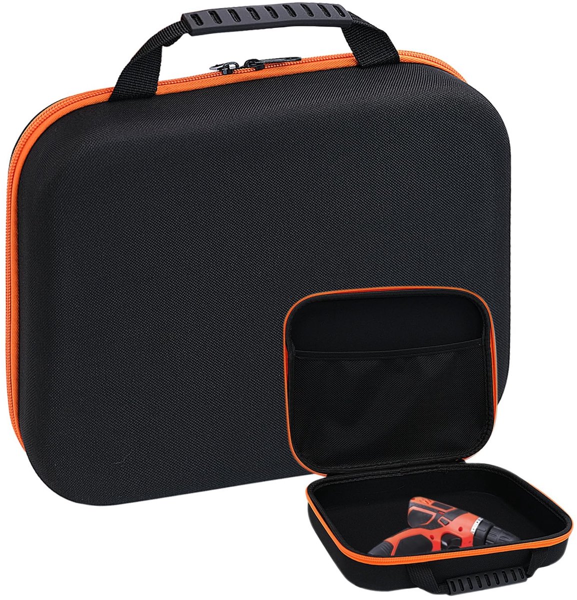 Dailygoods - Gereedschapscontainertas - Opbergkoffer voor elektrische boor - Waterdicht en schokbestendig - Zwart en oranje - Reisgereedschapkoffer