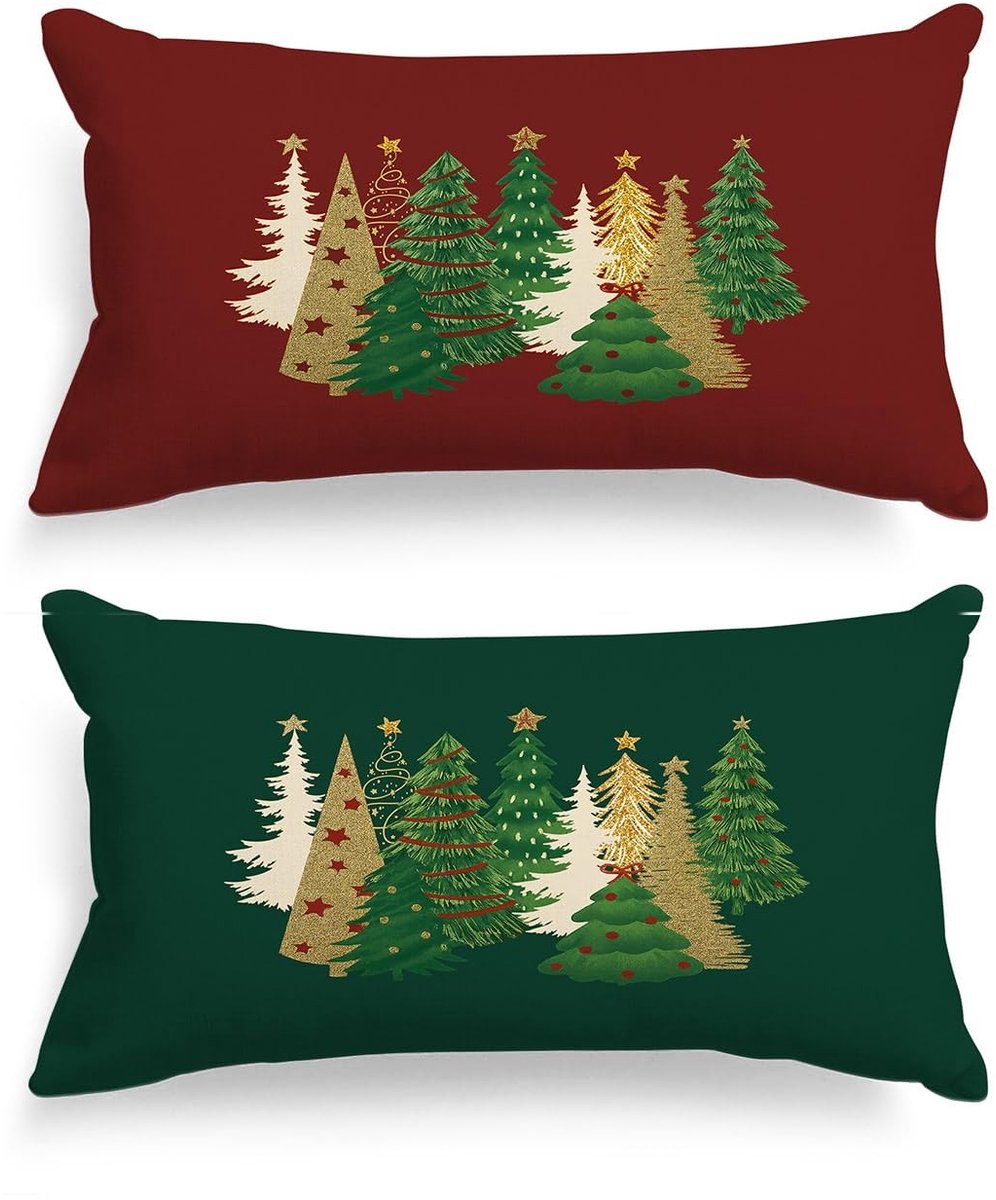 Dailygoods- Kussensloop set van 2 - 16x32 kerstdesign - Decoratieve lumbale kussenslopen - Luxe polyester - Machinewasbaar - Kindvriendelijk/huisdiervriendelijk - Kussenhoes