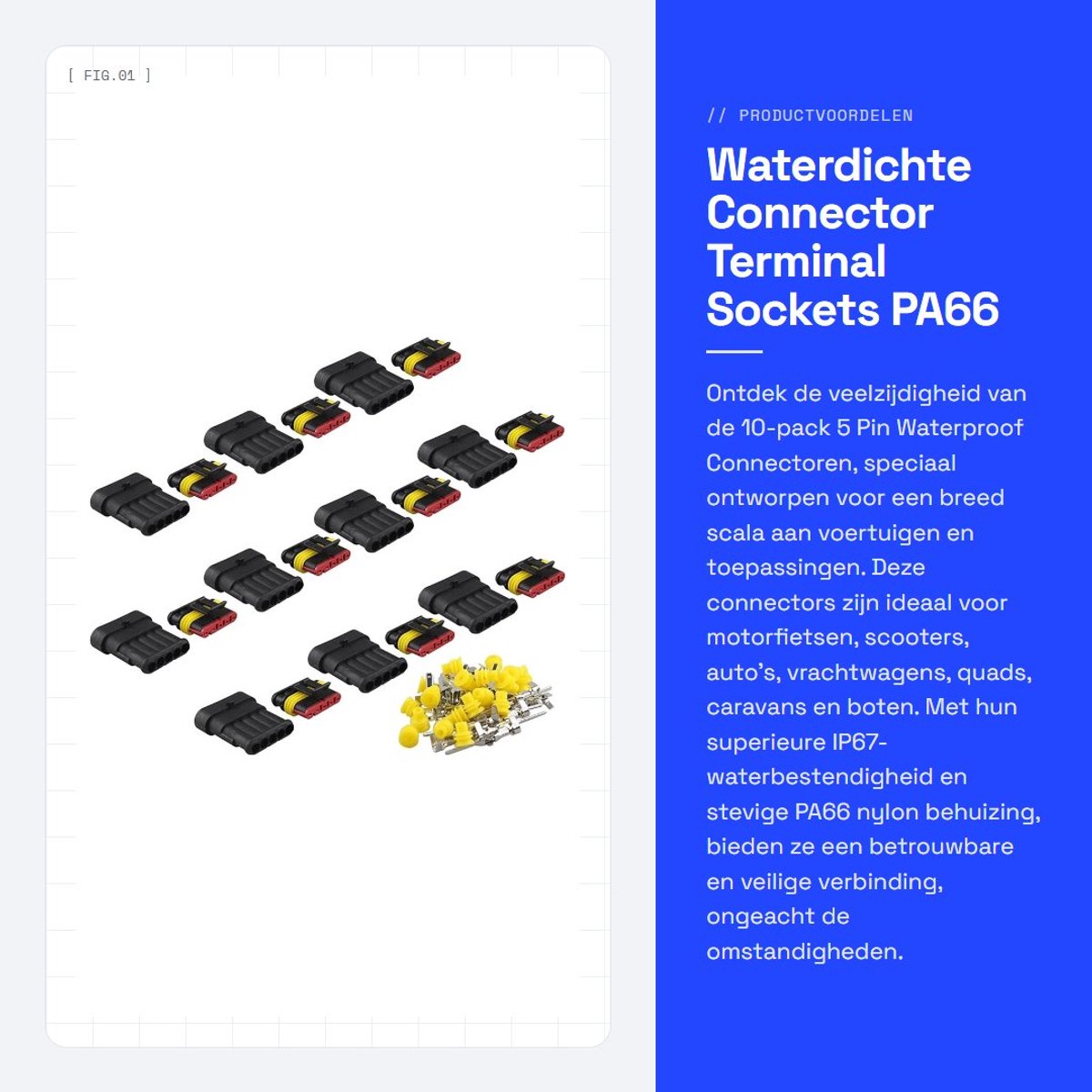 Dailygoods - Waterdichte Connector - Terminal Sockets - PA66 Nylon - Motorfiets Scooter Auto - Quad Bike Caravan Marine Jet Ski - Boten - AC/DC Plug -...