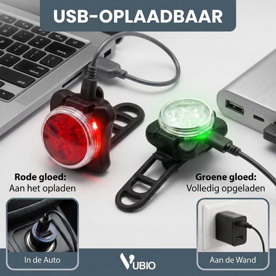 Vubio LED Fietsverlichting USB Oplaadbaar - Waterdichte Fietslampjes Led Set Wit en Rood - 500 Lumen - Stadsfiets - Mountainbike — afbeelding 4