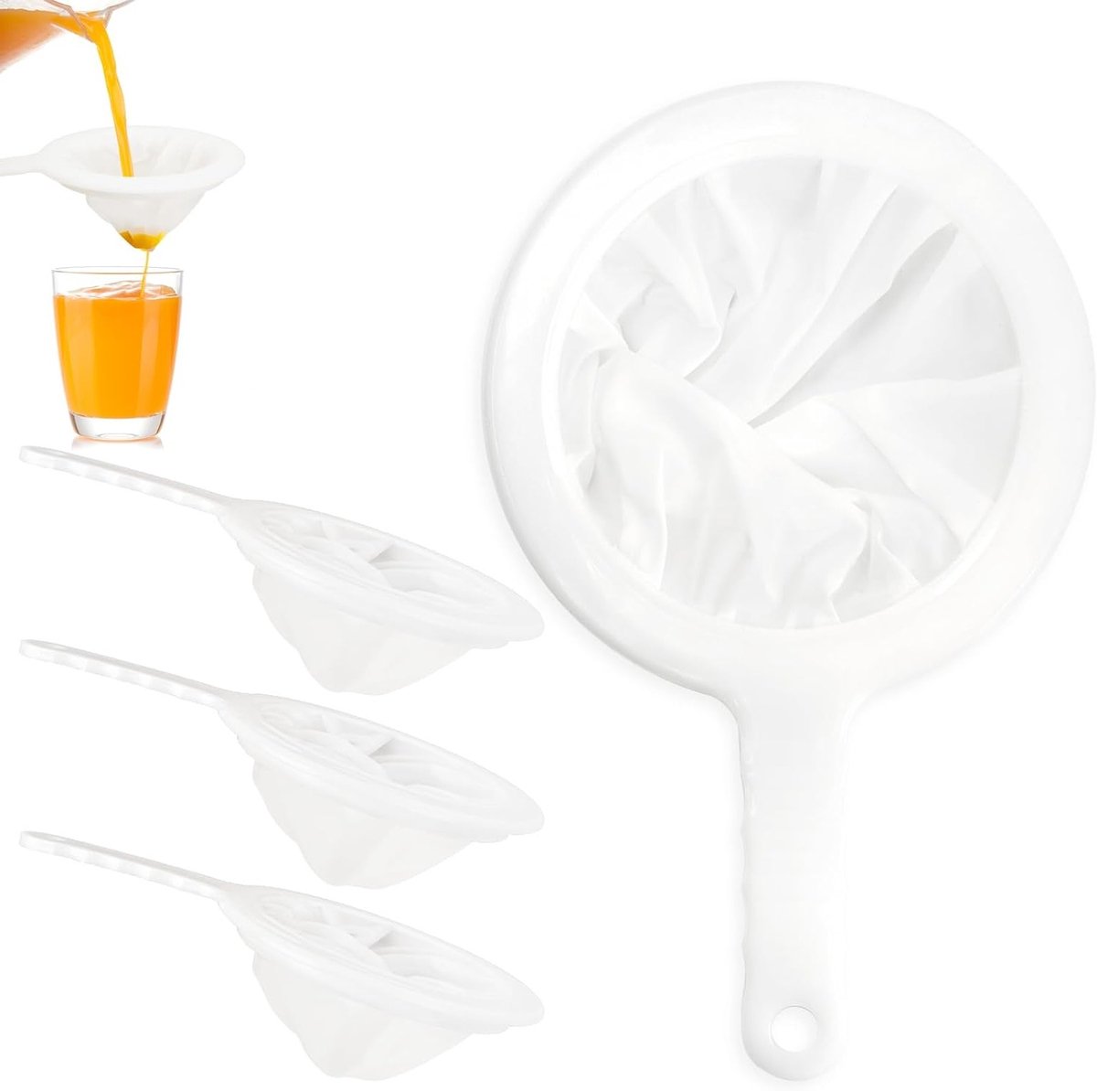 Set van 4 Nylon Keukenfilters met Handvat, Fijnzeef voor Sap, Melk en Koffie, Ultra-Fijn 400/300/200/100 Mesh