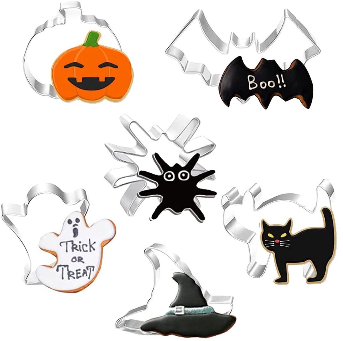 Dailygoods- Uitsteekvormpjes Halloween - 6 Stuks - Roestvrijstalen Koekjesvormen - Klei/Vormen - Bakken met Kinderen - Herfstdecoratie - Koekjesvormpjes
