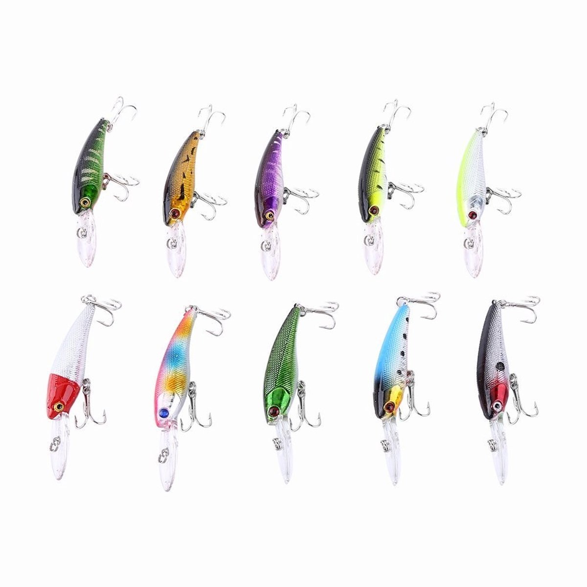 Dailygoods- Kunstaas Set van 10 Soorten - Crankbaits - Visschubbenaas - 3D-Ogen - Roestvrij Staal - Lengte 9 cm - Vissersaas