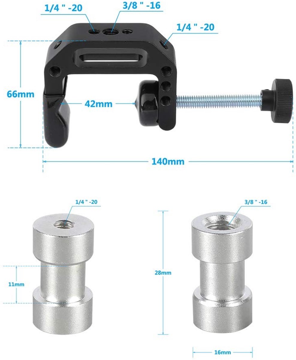 Dailygoods - Robuuste C-Klem met 1/4" & 3/8" Schroefdraad - Universeel Gebruik - Staal - Geschikt voor Bevestigen - Duurzaam Ontwerp - Ideaal voor Cre...