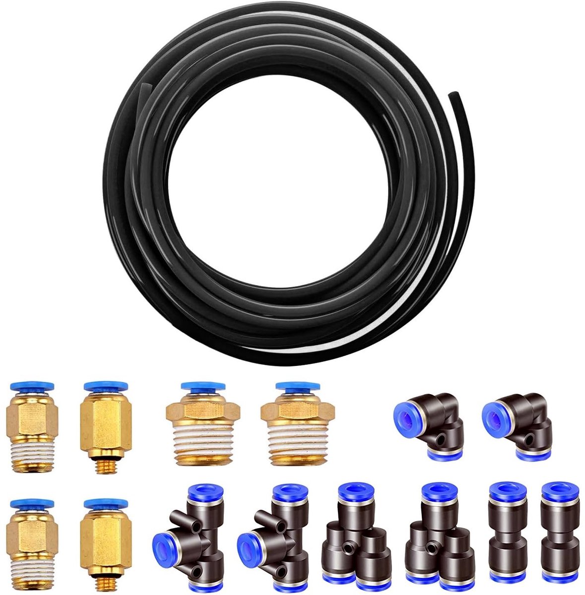 Dailygoods- Pneumatische Slang 10 Meter - Flexibele Persluchtslang - Polyurethaan (PU) - Verbindingsstukken - Hoge Drukvastheid - Zwart - Luchtslang