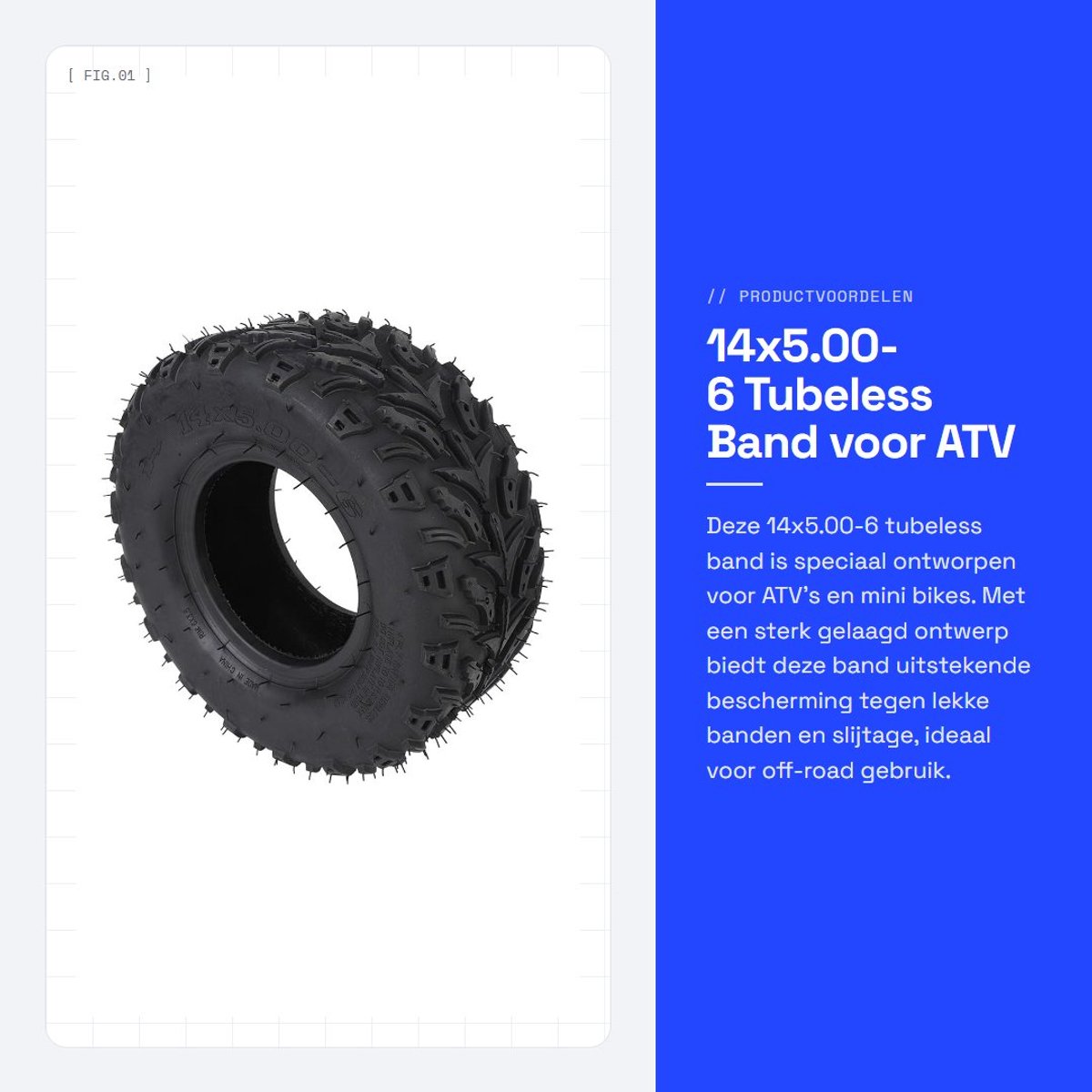 Dailygoods- Voorwiel 14x5.00-6 - Tubeless Rubber - ATV/Quad - Mini Bike - Offroad Controle - Sterk Gelaagd Ontwerp - Band