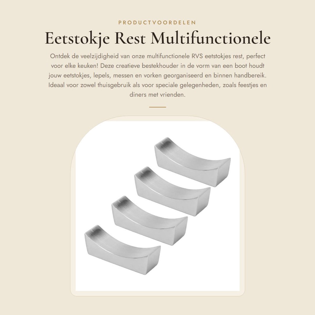 Dailygoods- Eetstokje Multifunctionele Steun - Bestekhouder - Keukengerei - 4 Stuks - Roestvrij Staal - 5.9x1.8x1.7cm
